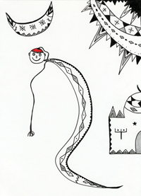 Illustration du conte traditionnel francophone l'enfant serpent – conte de l'Algérie illustré par Nora Aceval