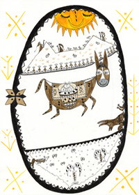 Illustration du conte traditionnel francophone l'âne et le renard – conte de l'Algérie illustré par Nora Aceval