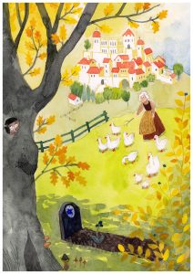 Illustration du conte traditionnel francophone le taureau bleu – conte réécrit en Français et Illustré par vérane cottin