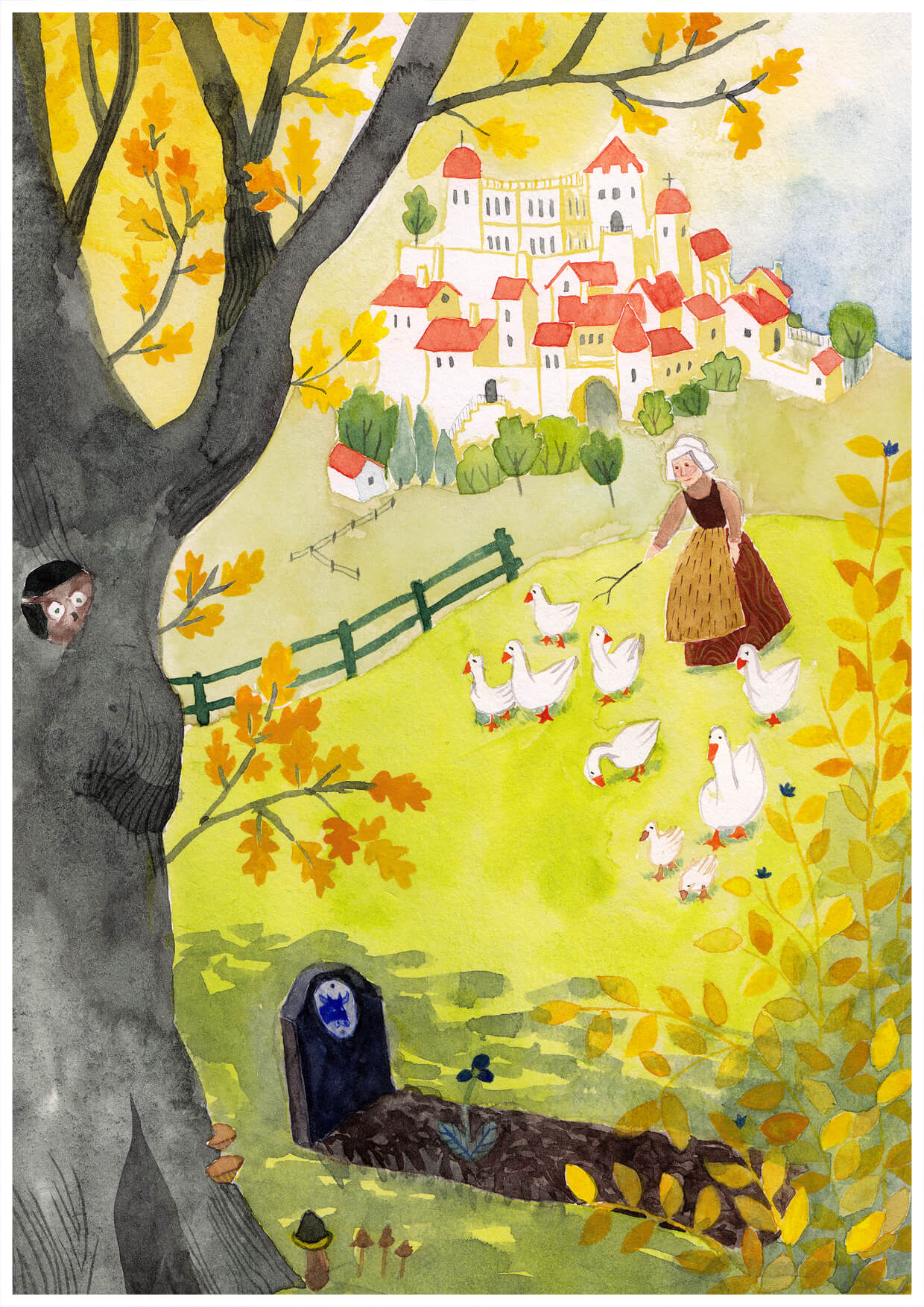 Illustration du conte traditionnel francophone le taureau bleu – conte réécrit en Français et Illustré par vérane cottin