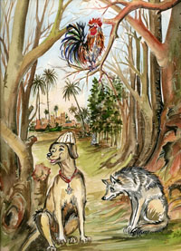 Illustration du conte traditionnel francophone les deux loups affamés – conte du Maroc Illustré par Hamid Diani