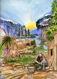 Illustration du conte traditionnel francophone la chatte imprudente – conte du Maroc Illustré par Hamid Diani