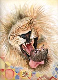 Illustration du conte traditionnel francophone le lion et le hérisson – conte du Maroc Illustré par Hamid Diani