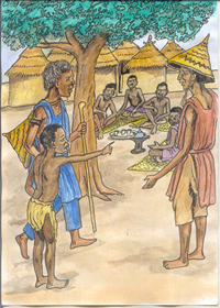 Illustration du conte traditionnel francophone le fou du village – conte de la Mauritanie Illustré par Yacouba Diarra