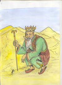 Illustration du conte traditionnel francophone la fourmi et le roi Salomon – conte de la Mauritanie Illustré par Yacouba Diarra