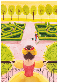 Illustration du conte traditionnel Le petit jardinier aux cheveux d'or illustré par Vérane Cottin